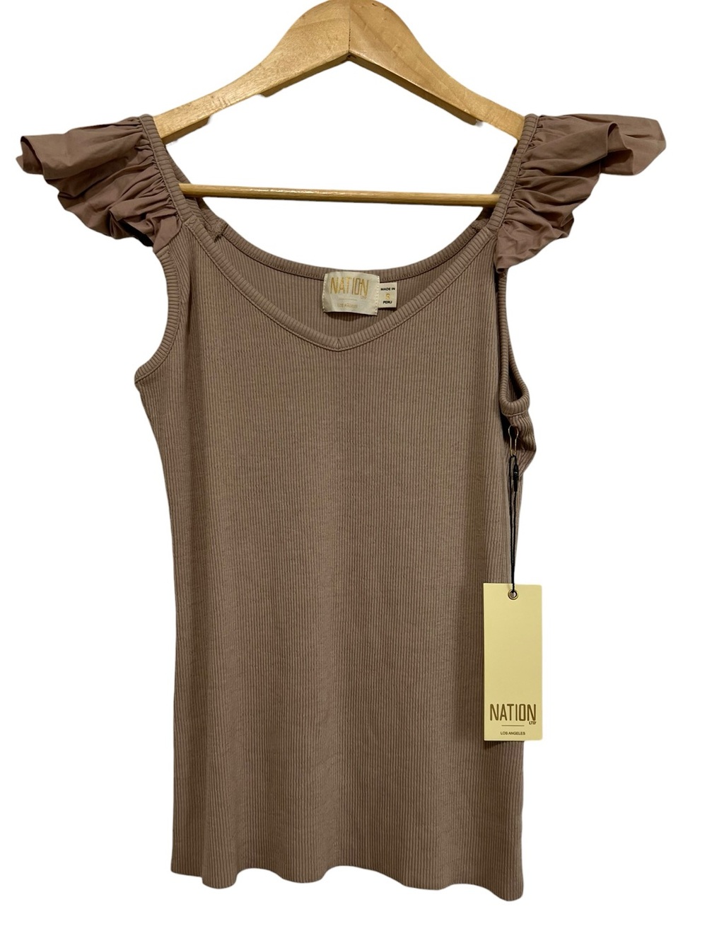 NEW Nation LTD Celeste Tank with Bubble Straps Tan/Brown Pima Cotton Size Small